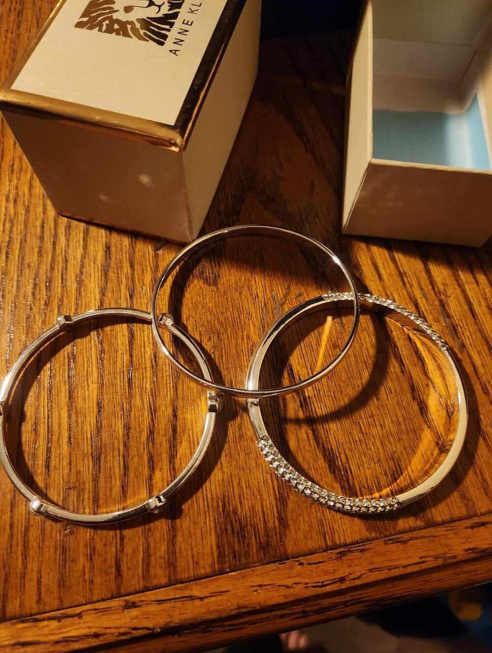Anne Klein Silver Crystal Trio Bangle Set with Pavé Accent - Picture 4 of 6